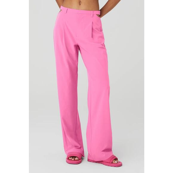 Alo yoga Pink Mid-Rise Showdown Cutout waist Trousers Pants sz M 8-10 - Picture 2 of 6